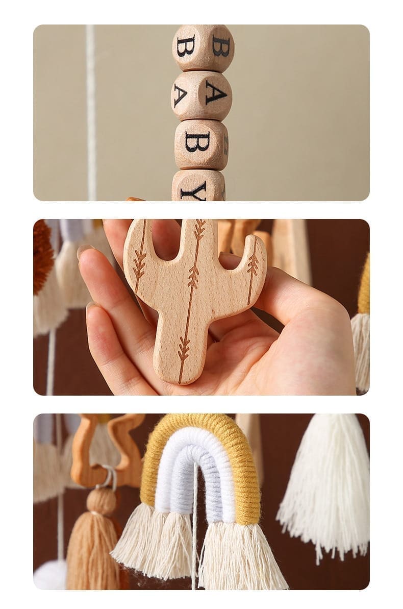 Drewniana karuzelka z zawieszkami Boho do łóżeczka 5