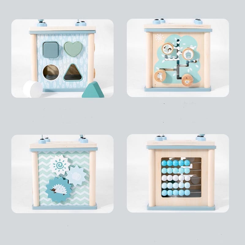 Drewniana kostka edukacyjna z przeplatanką, sorter 2