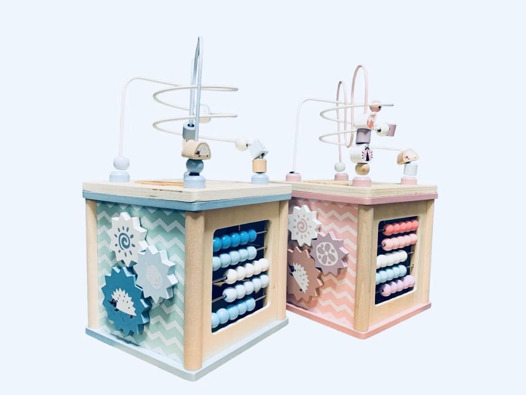 Drewniana kostka edukacyjna z przeplatanką, sorter 7