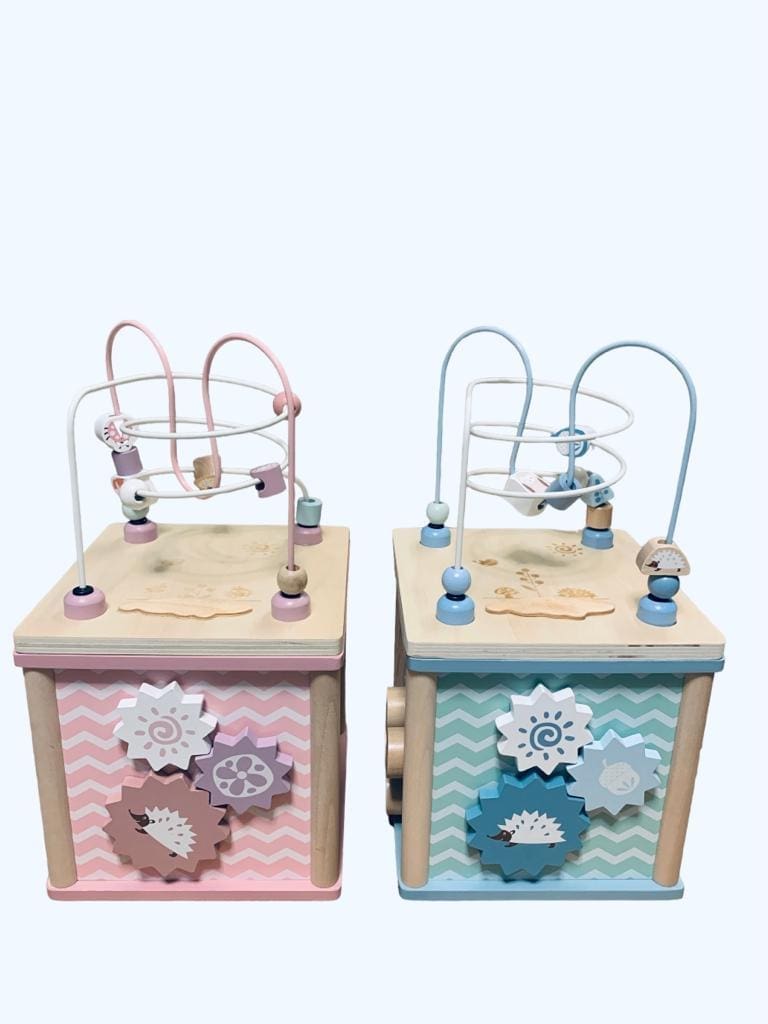 Drewniana kostka edukacyjna z przeplatanką, sorter 8