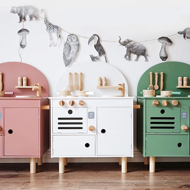 Drewniana kuchnia Retro z akcesoriami biała dla dziecka 5