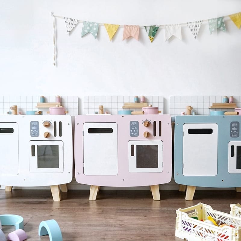Drewniana kuchnia Retro z akcesoriami niebieska dla dziecka 6