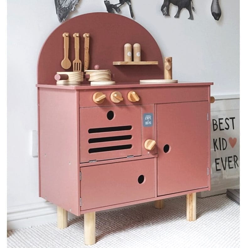Drewniana kuchnia Retro z akcesoriami różowa dla dziecka 22