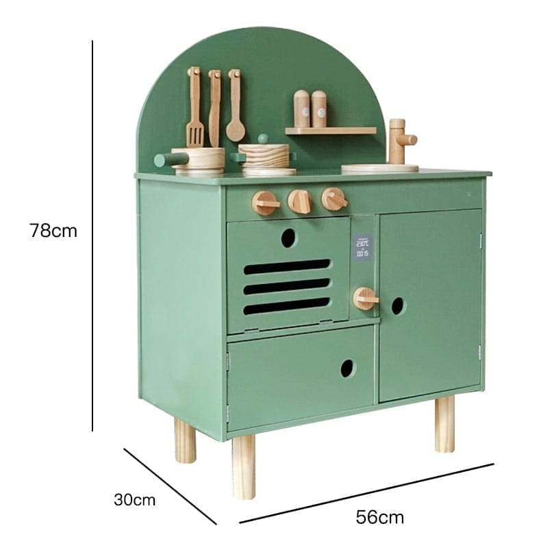 Drewniana kuchnia Retro z akcesoriami zielona dla dziecka 3