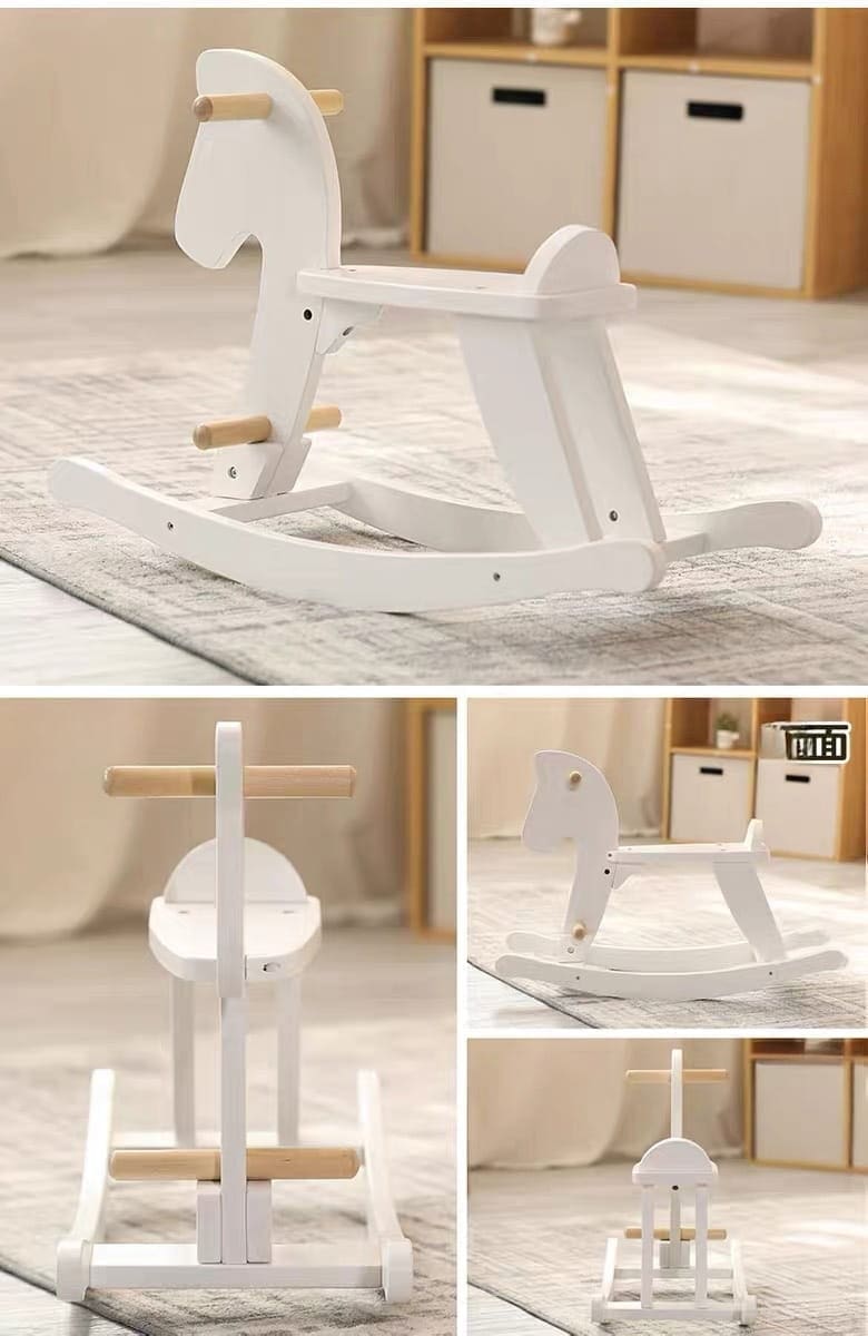 Drewniany Konik na biegunach biały, bujak 3