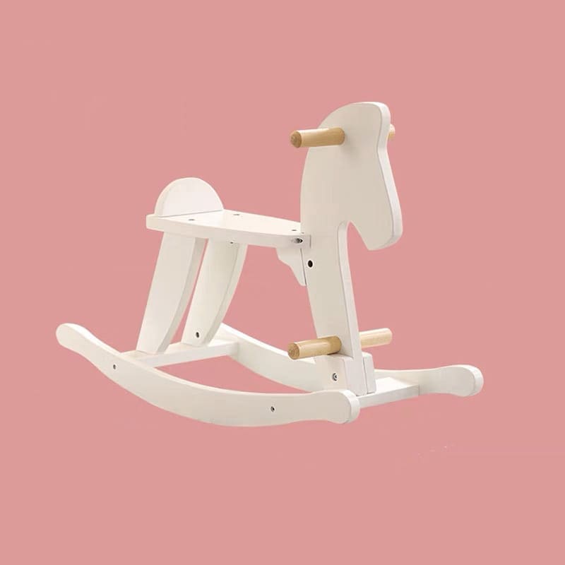 Drewniany Konik na biegunach biały, bujak 4