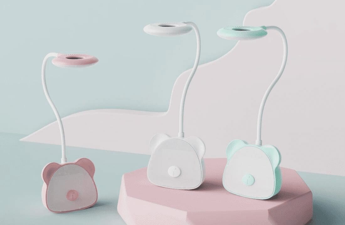 Lampka nocna Miś, Led, USB, biurkowa, bezprzewodowa, miętowa 2