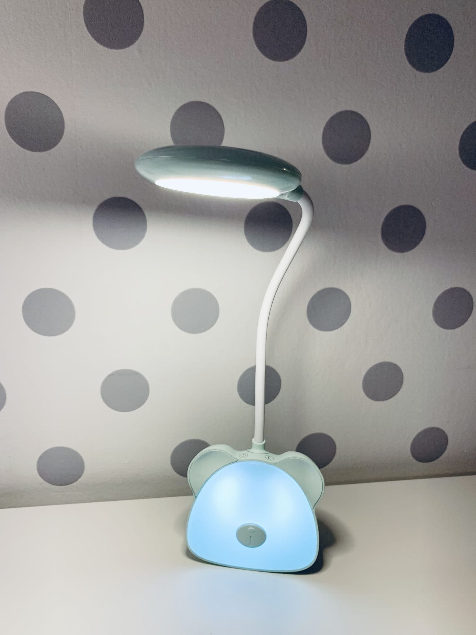 Lampka nocna Miś, Led, USB, biurkowa, bezprzewodowa, miętowa 5