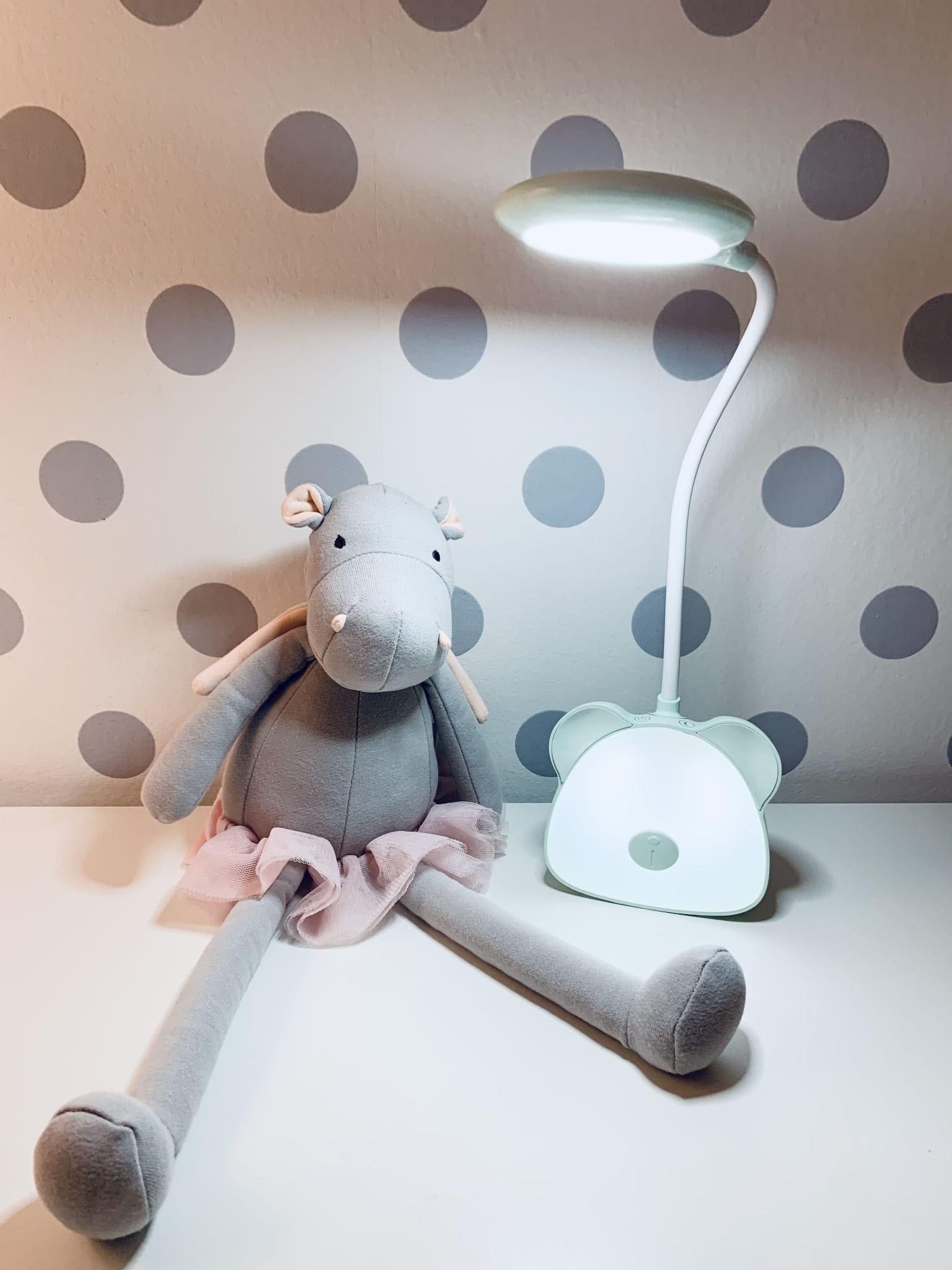 Lampka nocna Miś, Led, USB, biurkowa, bezprzewodowa, miętowa 6