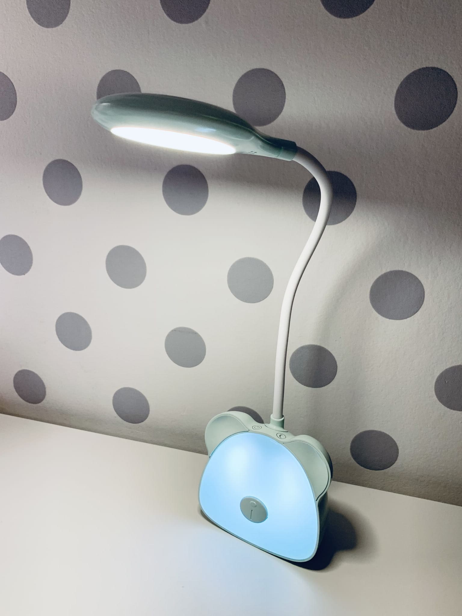 Lampka nocna Miś, Led, USB, biurkowa, bezprzewodowa, miętowa 7