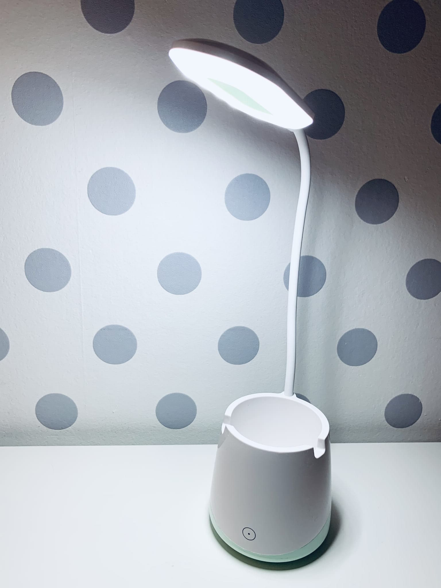 Lampka nocna Organizer, Led, USB, biurkowa, bezprzewodowa, biało-miętowa 3