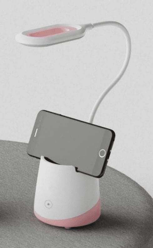 Lampka nocna Organizer, Led, USB, biurkowa, bezprzewodowa, biało-różowa 1