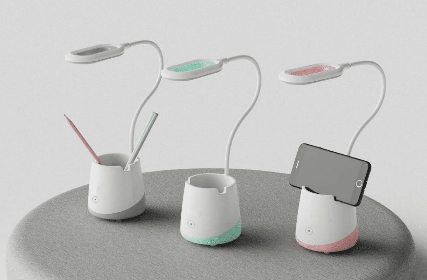 Lampka nocna Organizer, Led, USB, biurkowa, bezprzewodowa, biało-różowa 2