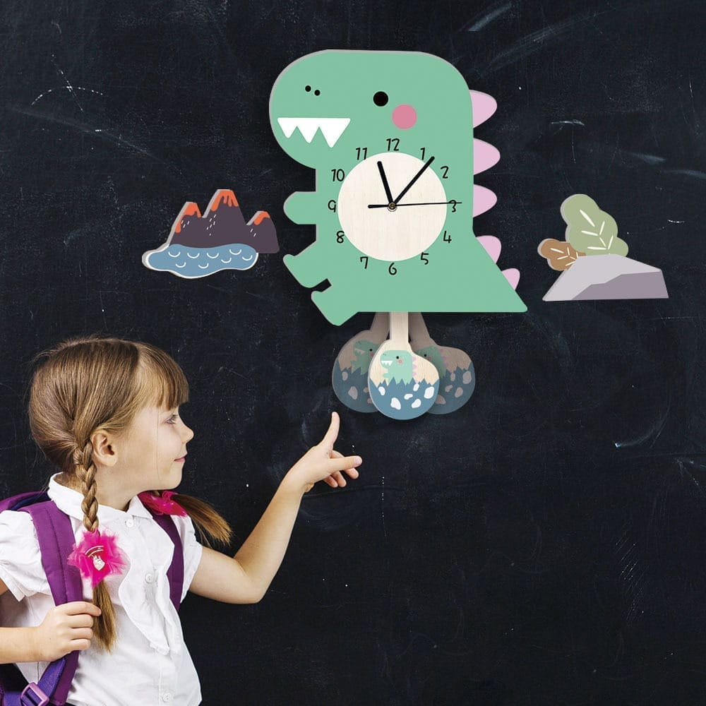 Zegar ścienny Dinozaur zielony do pokoju dziecięcego 2