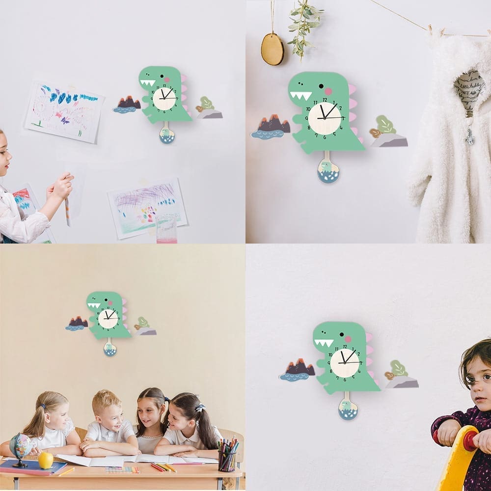Zegar ścienny Dinozaur zielony do pokoju dziecięcego 7